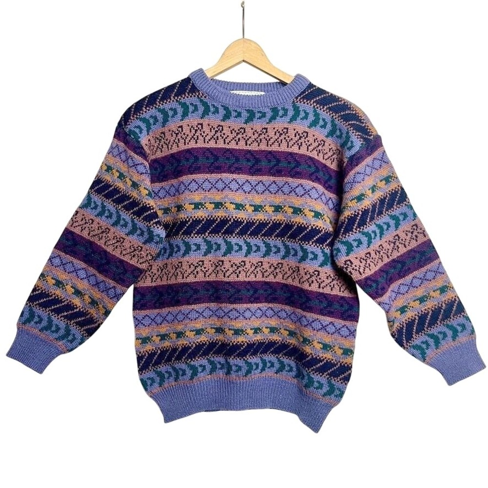 VTG 90s Alice Collins Fair Isle Sweater, Shetland Pure New Wool‎ chunky pullover